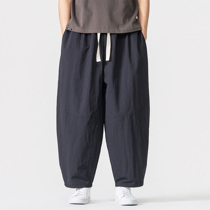 Buddha Stones Pantaloni harem da uomo, basici, minimalisti, con coulisse, tinta unita, per primavera/autunno, con tasche. - Nero - US/UK/AU46, EU56 (5XL) - image 12