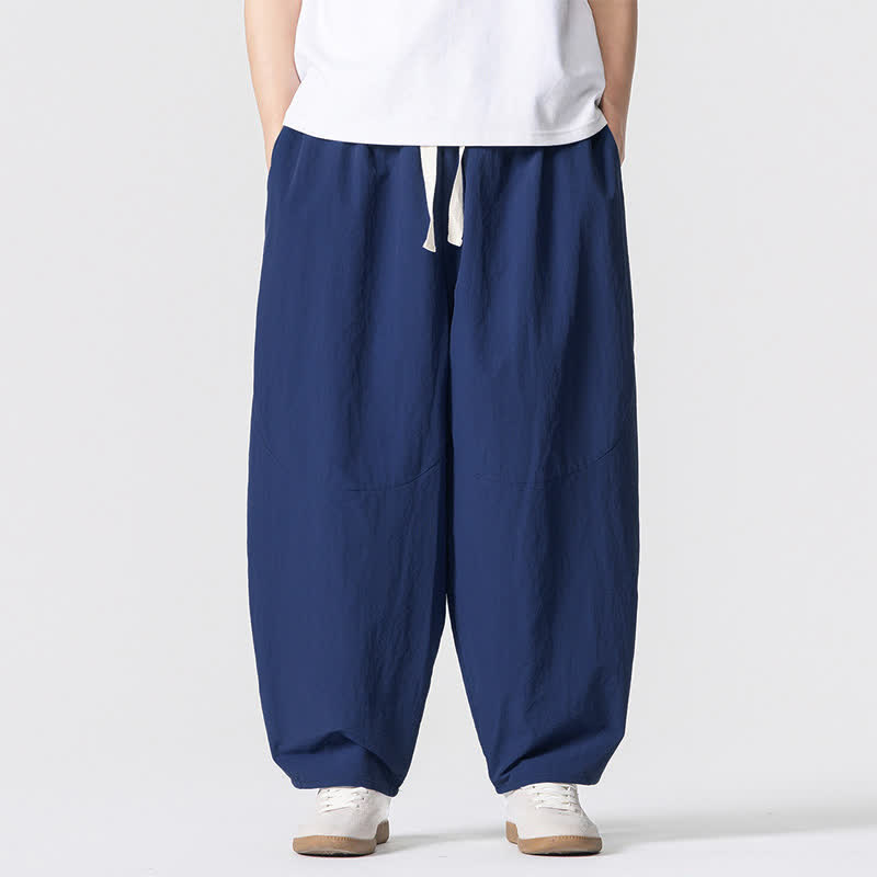 Buddha Stones Pantaloni harem da uomo, basici, minimalisti, con coulisse, tinta unita, per primavera/autunno, con tasche. - Blu reale - US/UK/AU46, EU56 (5XL) - image 9