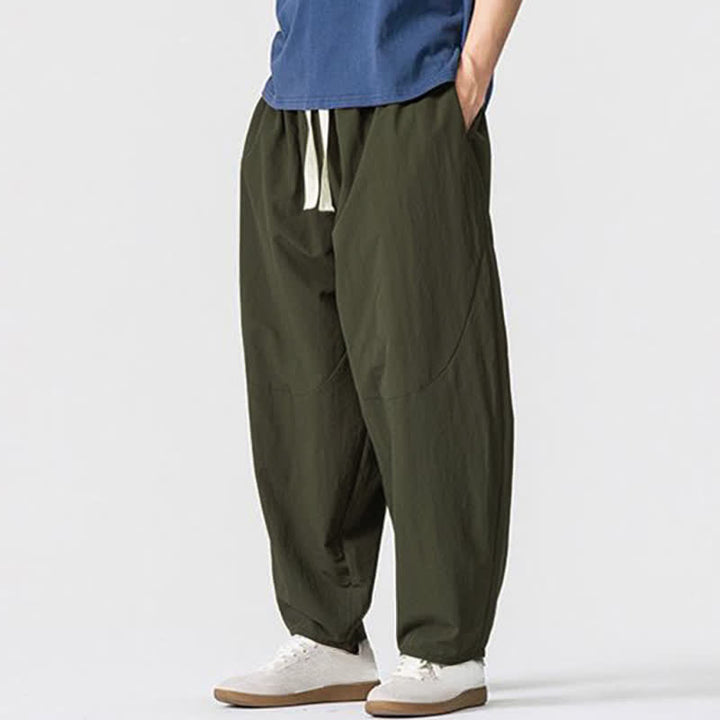 Buddha Stones Pantaloni harem da uomo, basici, minimalisti, con coulisse, tinta unita, per primavera/autunno, con tasche. - image 2