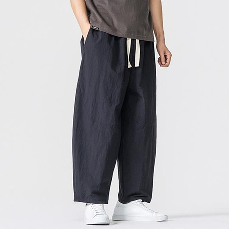 Buddha Stones Pantaloni harem da uomo, basici, minimalisti, con coulisse, tinta unita, per primavera/autunno, con tasche. - image 13