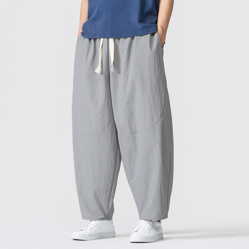 Buddha Stones Pantaloni harem da uomo, basici, minimalisti, con coulisse, tinta unita, per primavera/autunno, con tasche. - image 7
