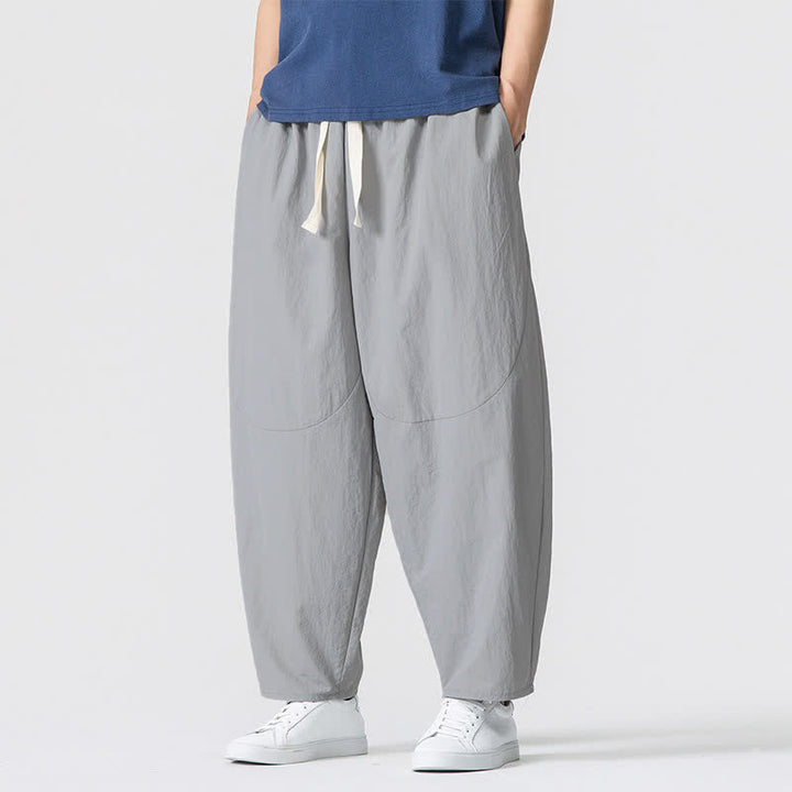 Buddha Stones Pantaloni harem da uomo, basici, minimalisti, con coulisse, tinta unita, per primavera/autunno, con tasche. - image 7