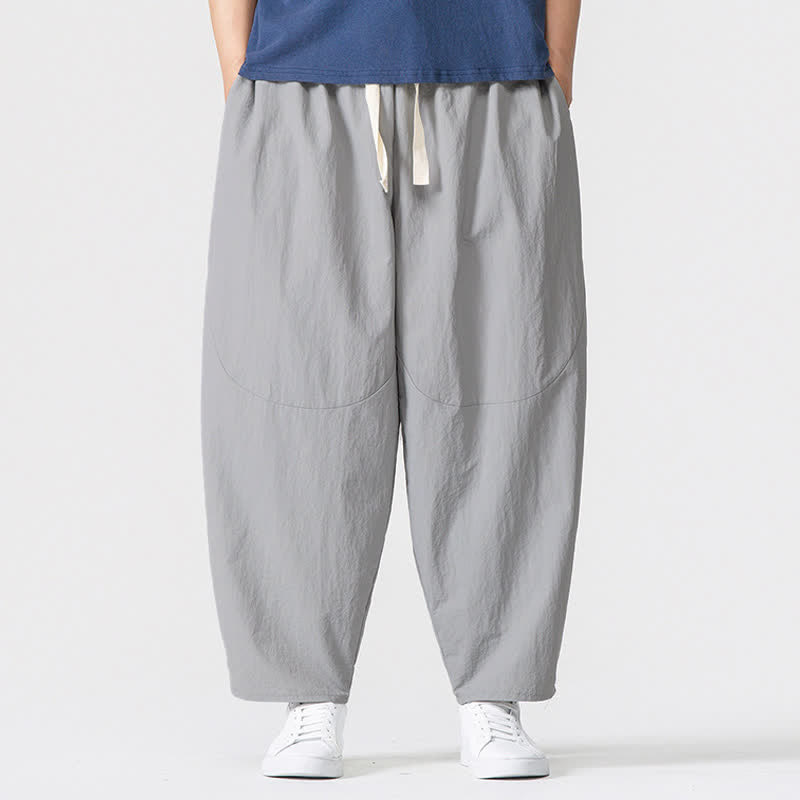 Buddha Stones Pantaloni harem da uomo, basici, minimalisti, con coulisse, tinta unita, per primavera/autunno, con tasche. - Grigio chiaro - US/UK/AU46, EU56 (5XL) - image 5