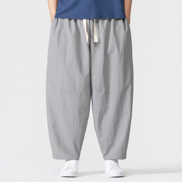 Buddha Stones Pantaloni harem da uomo, basici, minimalisti, con coulisse, tinta unita, per primavera/autunno, con tasche. - Grigio chiaro - US/UK/AU46, EU56 (5XL) - image 5