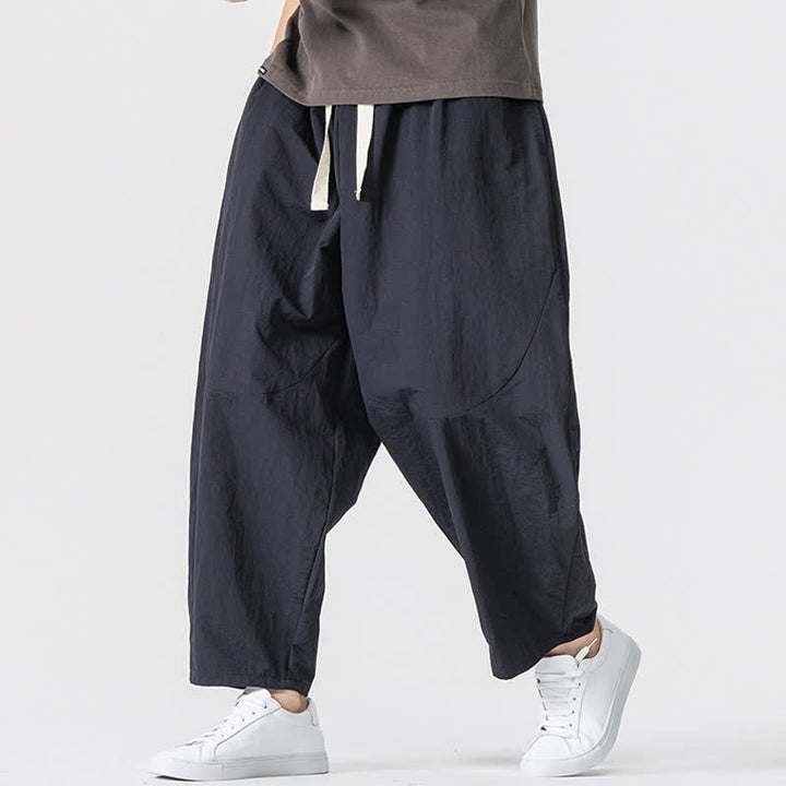 Buddha Stones Pantaloni harem da uomo, basici, minimalisti, con coulisse, tinta unita, per primavera/autunno, con tasche. - image 14