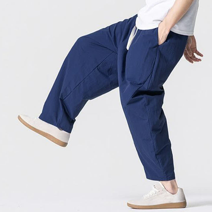 Buddha Stones Pantaloni harem da uomo, basici, minimalisti, con coulisse, tinta unita, per primavera/autunno, con tasche. - image 11