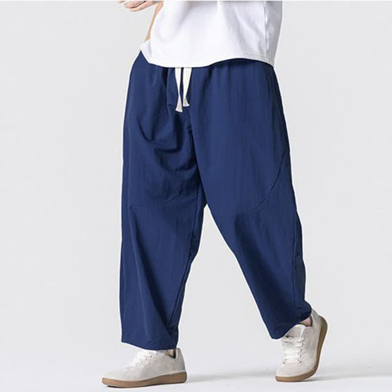 Buddha Stones Pantaloni harem da uomo, basici, minimalisti, con coulisse, tinta unita, per primavera/autunno, con tasche. - image 10