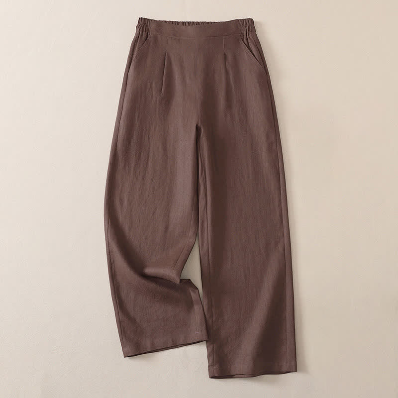 Buddha Stones Pantaloni classici primavera autunno, semplici, tinta unita, cropped, da donna, gamba dritta, con tasca - Marrone sella - US8-10, UK/AU12-14, EU40-42 (2XL) - image 10