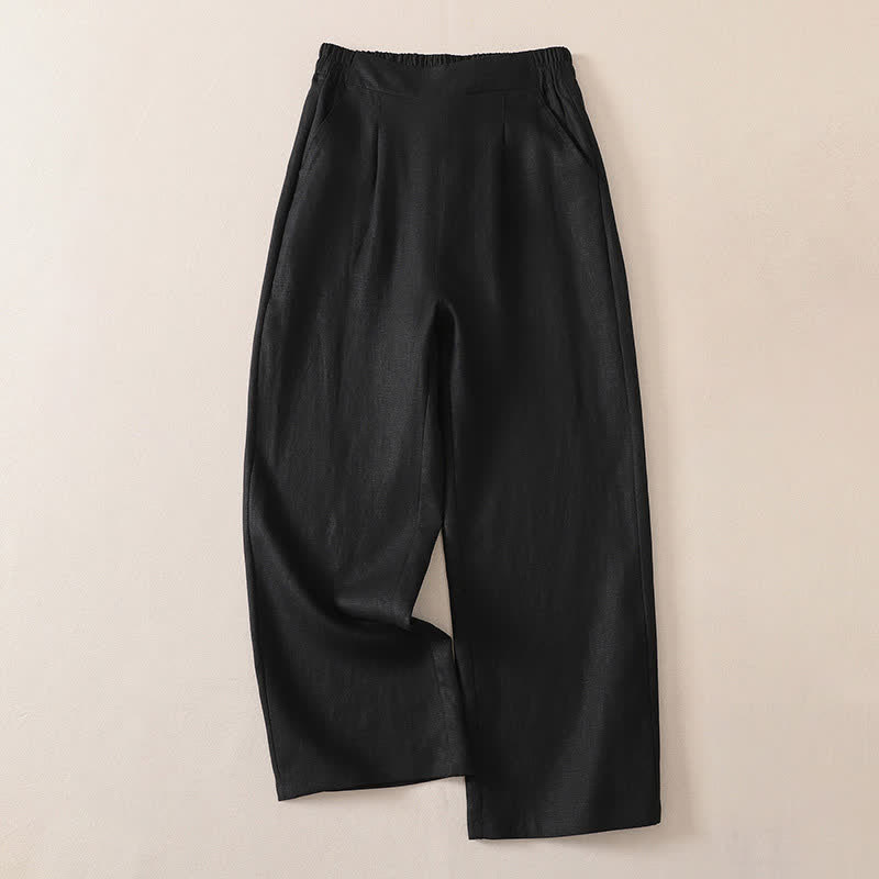 Buddha Stones Pantaloni classici primavera autunno, semplici, tinta unita, cropped, da donna, gamba dritta, con tasca - Nero - US8-10, UK/AU12-14, EU40-42 (2XL) - image 6