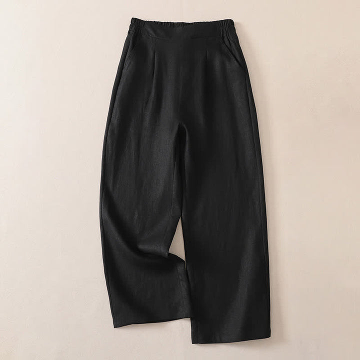 Buddha Stones Pantaloni classici primavera autunno, semplici, tinta unita, cropped, da donna, gamba dritta, con tasca - Nero - US8-10, UK/AU12-14, EU40-42 (2XL) - image 6