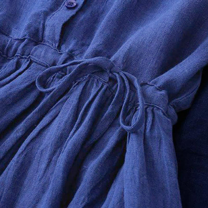 Buddha Stones Abito da donna blu a maniche lunghe, casual, vintage, con bottoni e coulisse, per primavera/autunno, con tasca. - image 5