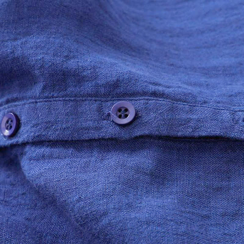 Buddha Stones Abito da donna blu a maniche lunghe, casual, vintage, con bottoni e coulisse, per primavera/autunno, con tasca. - image 4