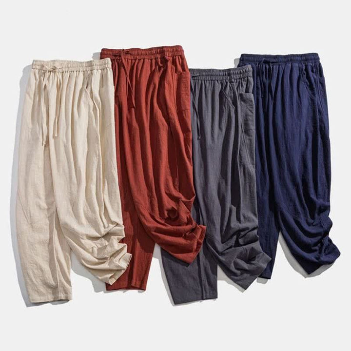 Buddha Stones Pantaloni lunghi da uomo a tinta unita, casual, minimalisti, con coulisse, tinta unita, modello harem con tasche, per primavera/autunno. - image 20