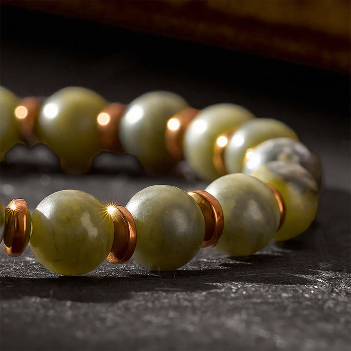 Buddha Stones Bracciale con perle rotonde di agata muschiata verde e accenti occhio di tigre - image 9