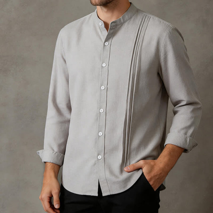 Buddha Stones Camicia da uomo a maniche lunghe, stile Tang, casual, con colletto alla coreana e bottoni, tinta unita, ideale per l'autunno. - Grigio chiaro - US/UK/AU40, EU50 (2XL) - image 9