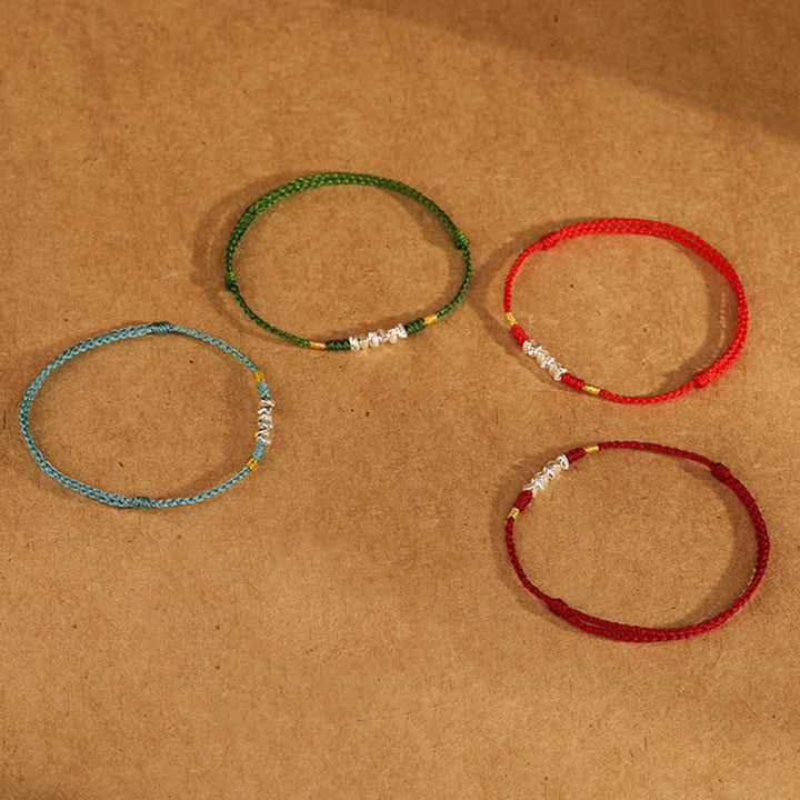 Buddha Stones 925 Sterling Silver String Protection Luck Braccialetto alla caviglia intrecciato ultra sottile - image 17