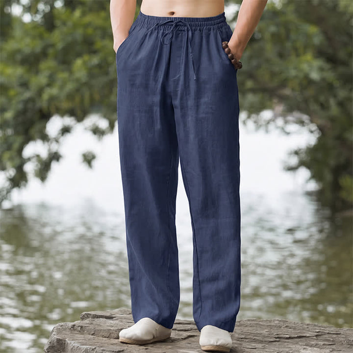 Buddha Stones Pantaloni lunghi da uomo a gamba dritta, tinta unita, con coulisse, ideali per l'autunno, con tasche. - Blu notte - US/UK/AU42, EU52 (3XL) - image 11