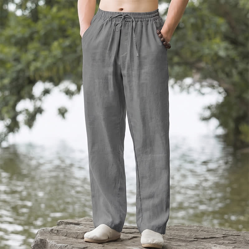 Buddha Stones Pantaloni lunghi da uomo a gamba dritta, tinta unita, con coulisse, ideali per l'autunno, con tasche. - Grigio - US/UK/AU42, EU52 (3XL) - image 21