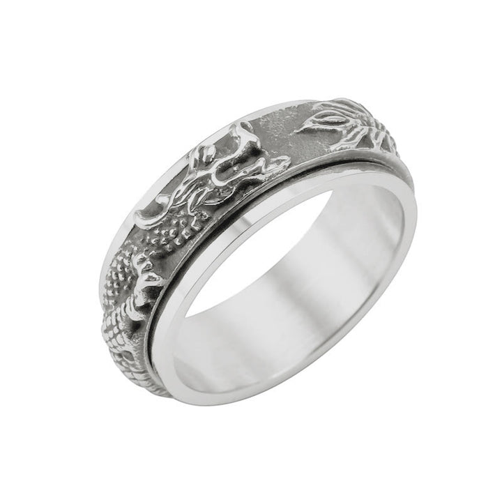 Anello girevole di stimolazione in acciaio al titanio con Buddha Stones drago - Nero - US11 - image 15