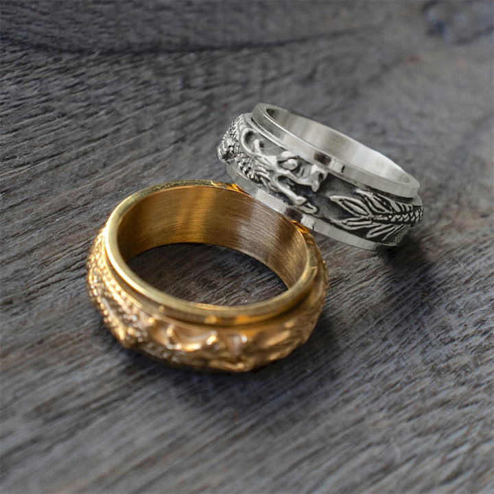 Anello girevole di stimolazione in acciaio al titanio con Buddha Stones drago - image 8