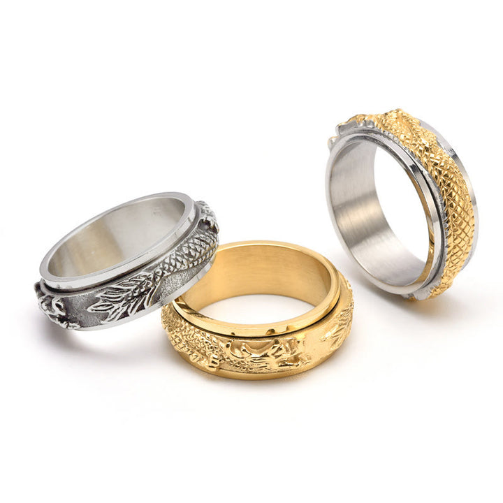 Anello girevole di stimolazione in acciaio al titanio con Buddha Stones drago - image 1