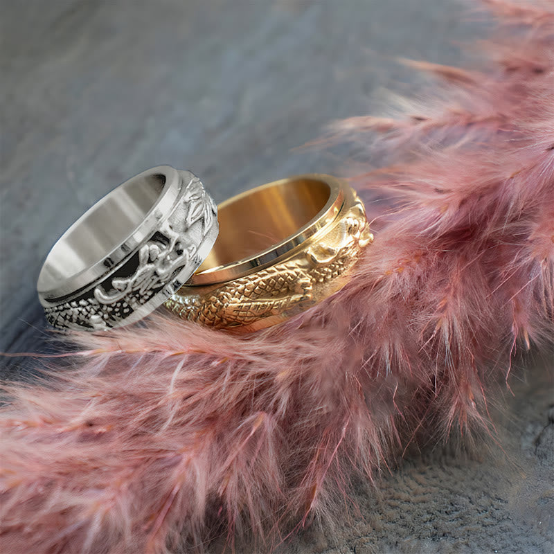 Anello girevole di stimolazione in acciaio al titanio con Buddha Stones drago - image 11