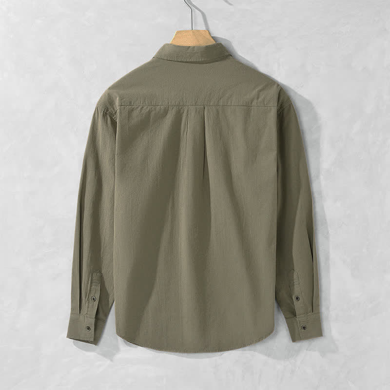 Buddha Stones Camicia da uomo a maniche lunghe in cotone tinta unita, casual, con bottoni e taschino applicato, ideale per primavera e autunno. - image 5