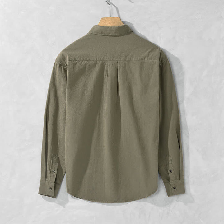 Buddha Stones Camicia da uomo a maniche lunghe in cotone tinta unita, casual, con bottoni e taschino applicato, ideale per primavera e autunno. - image 5