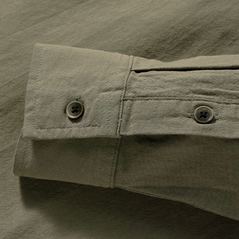 Buddha Stones Camicia da uomo a maniche lunghe in cotone tinta unita, casual, con bottoni e taschino applicato, ideale per primavera e autunno. - image 17