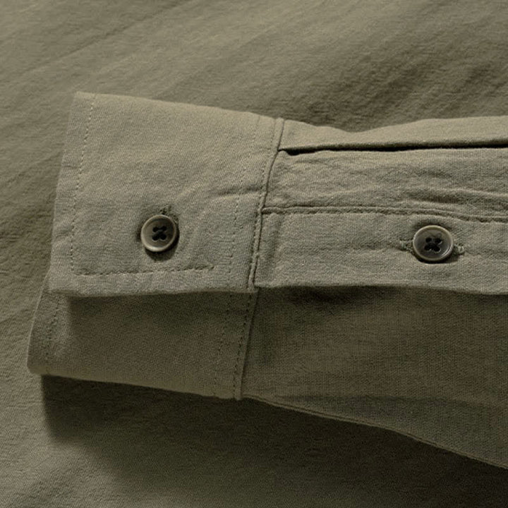 Buddha Stones Camicia da uomo a maniche lunghe in cotone tinta unita, casual, con bottoni e taschino applicato, ideale per primavera e autunno. - image 17