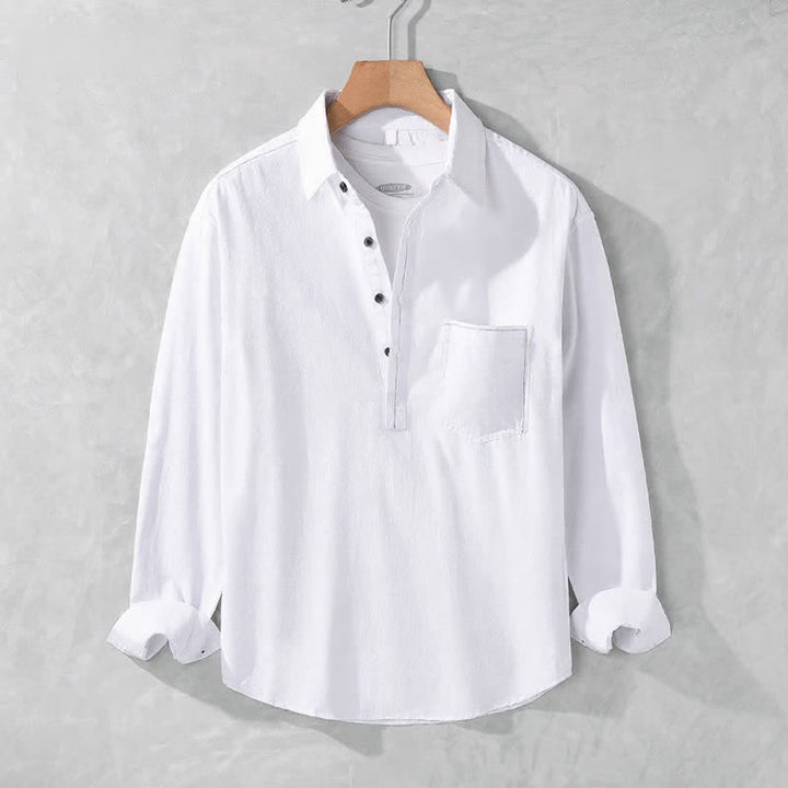 Buddha Stones Camicia da uomo a maniche lunghe in cotone tinta unita, casual, con bottoni e taschino applicato, ideale per primavera e autunno. - Bianco - US/UK/AU42, EU52 (3XL) - image 29