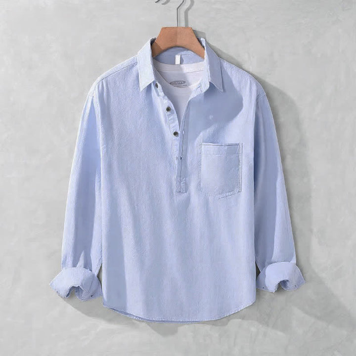 Buddha Stones Camicia da uomo a maniche lunghe in cotone tinta unita, casual, con bottoni e taschino applicato, ideale per primavera e autunno. - image 23