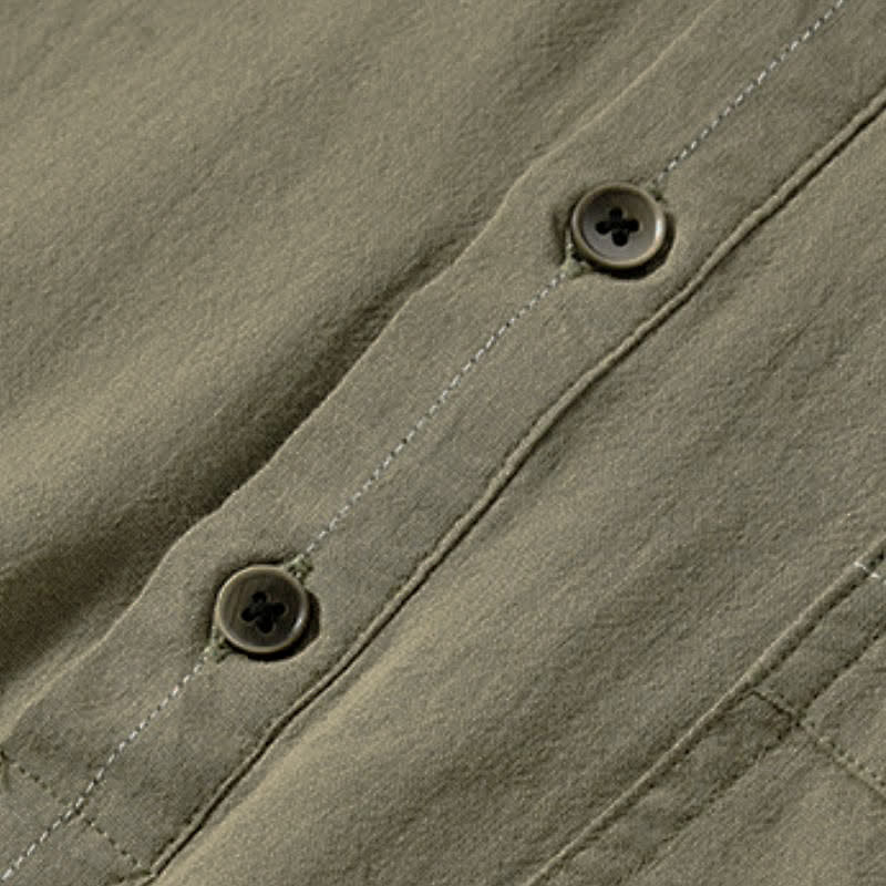 Buddha Stones Camicia da uomo a maniche lunghe in cotone tinta unita, casual, con bottoni e taschino applicato, ideale per primavera e autunno. - image 16