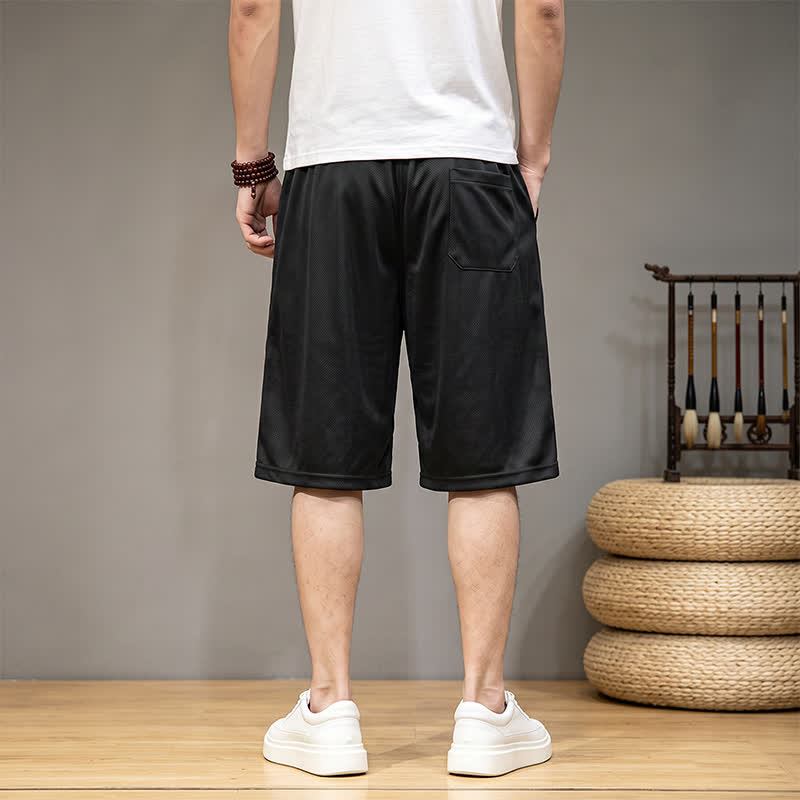 Buddha Stones Pantaloncini da uomo estivi in ​​stile boho con coulisse in vita elasticizzata e finiture geometriche, con tasche. - image 11