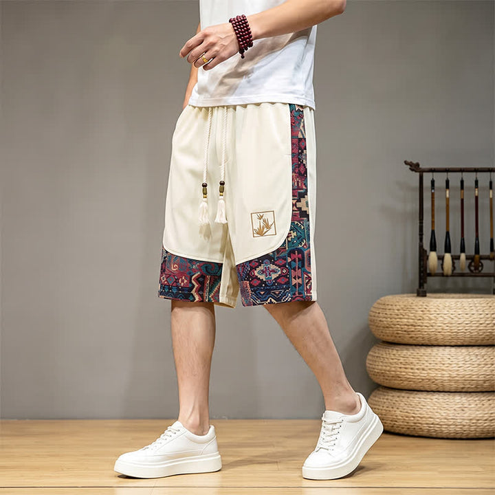 Buddha Stones Pantaloncini da uomo estivi in ​​stile boho con coulisse in vita elasticizzata e finiture geometriche, con tasche. - Bianco - US/UK/AU46, EU56 (5XL) - image 21