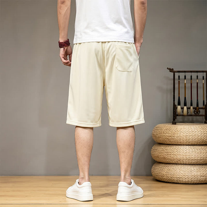 Buddha Stones Pantaloncini da uomo estivi in ​​stile boho con coulisse in vita elasticizzata e finiture geometriche, con tasche. - image 22