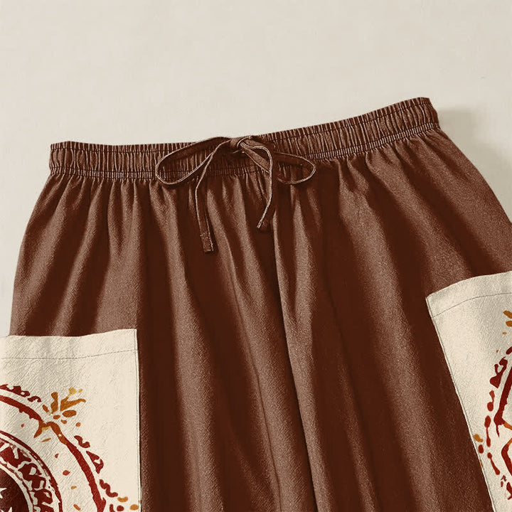 Buddha Stones Pantaloni harem da donna in cotone stile bohémien con motivo mandala a fasi lunari, vita elasticizzata e tasche laterali. - image 5