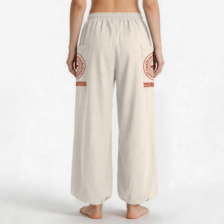 Buddha Stones Pantaloni harem da donna in cotone con motivo mandala di loto e vita elasticizzata, con tasche laterali. - image 2