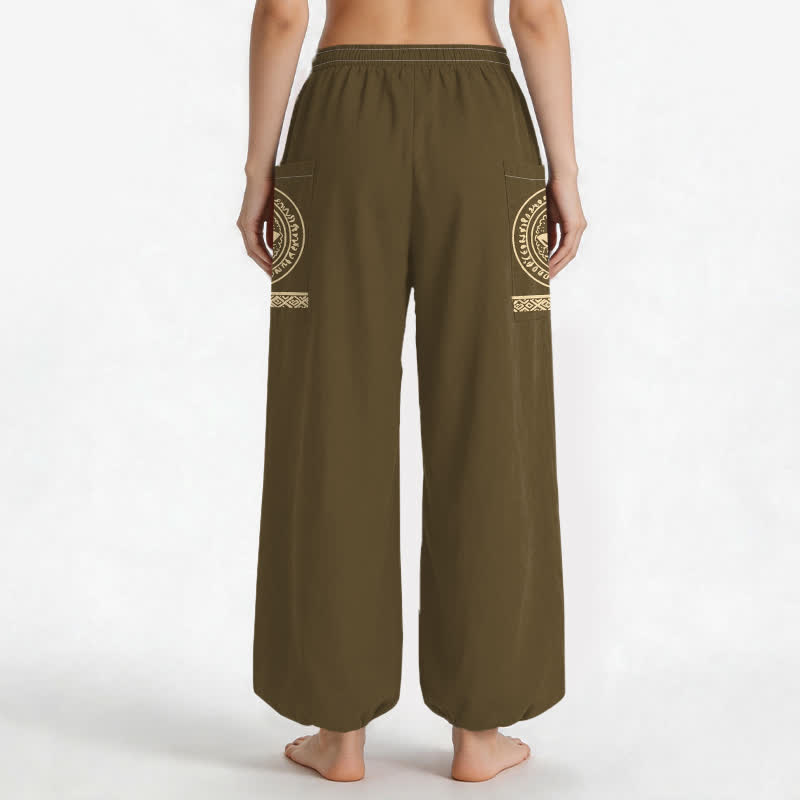 Buddha Stones Pantaloni harem da donna in cotone con motivo mandala di loto e vita elasticizzata, con tasche laterali. - image 9