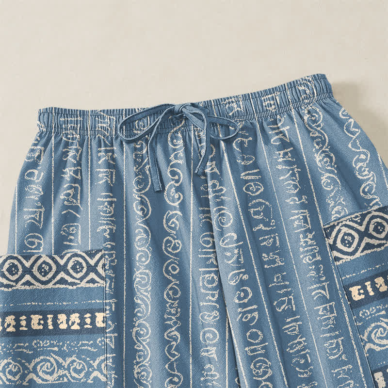 Buddha Stones Pantaloni harem da donna in cotone con elastico in vita e tasche laterali, fantasia a righe geometriche etniche. - image 5
