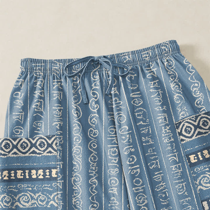 Buddha Stones Pantaloni harem da donna in cotone con elastico in vita e tasche laterali, fantasia a righe geometriche etniche. - image 5