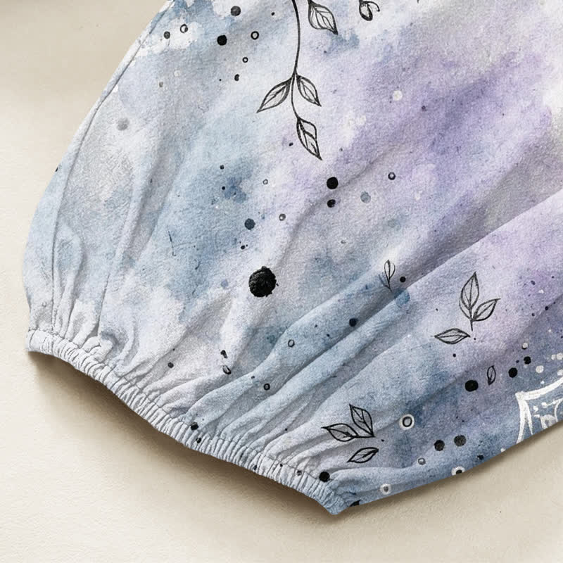 Buddha Stones Pantaloni harem da donna in cotone con stampa mandala sfumata effetto acquerello e motivo loto, vita elasticizzata e tasche laterali. - image 6