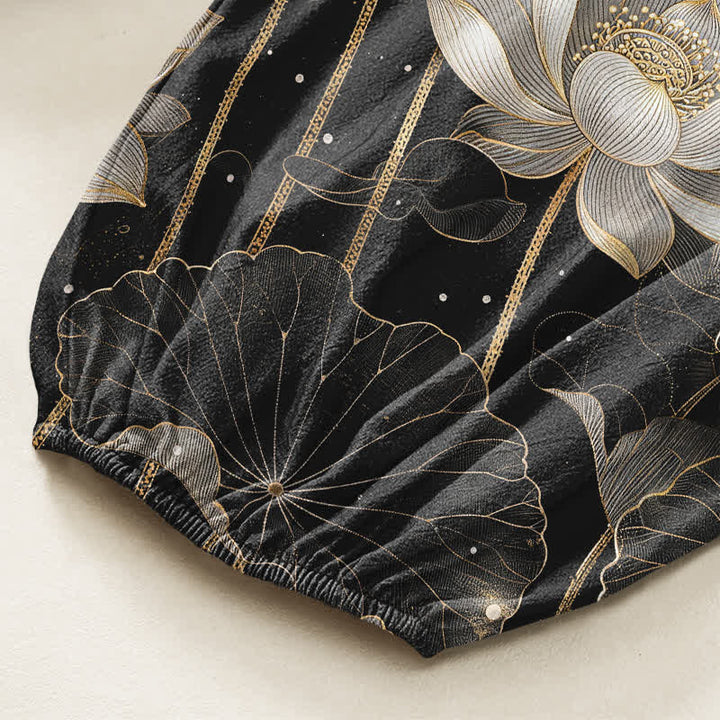 Buddha Stones Pantaloni harem da donna in cotone con motivo floreale orientale a loto, vita elasticizzata e tasche laterali. - image 6