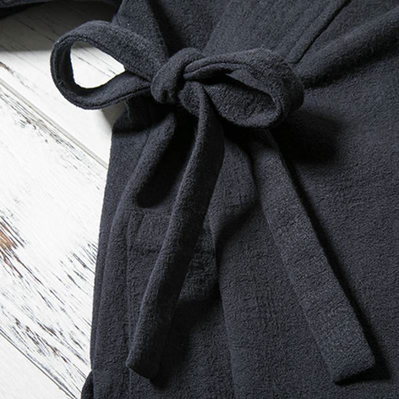 Buddha Stones Kimono da uomo minimalista in cotone tinta unita con scollo a V e coulisse, ideale per autunno/inverno. - image 5