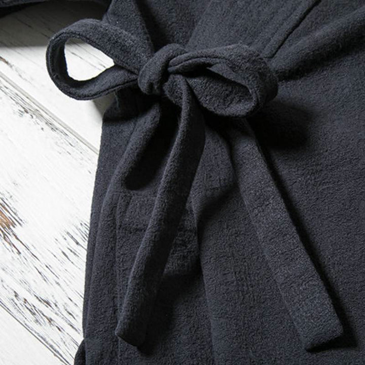 Buddha Stones Kimono da uomo minimalista in cotone tinta unita con scollo a V e coulisse, ideale per autunno/inverno. - image 5