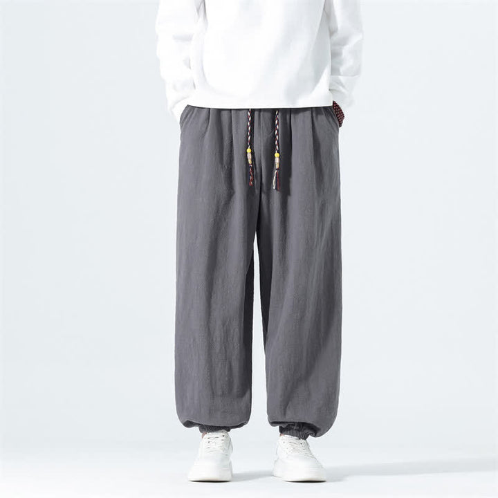 Buddha Stones Pantaloni alla caviglia da uomo in cotone tinta unita, casual, minimalisti, con coulisse, per primavera/estate. Pantaloni affusolati con tasche. - Grigio tenue - US/UK/AU46, EU56 (5XL) - image 17