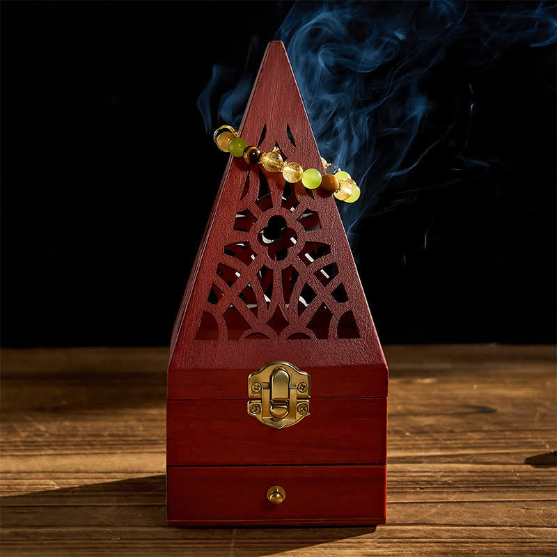 Scatola rituale quadrata in legno naturale Buddha Stones bruciatore di incenso per la purificazione. - image 2