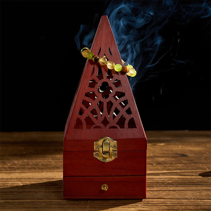 Scatola rituale quadrata in legno naturale Buddha Stones bruciatore di incenso per la purificazione. - image 2
