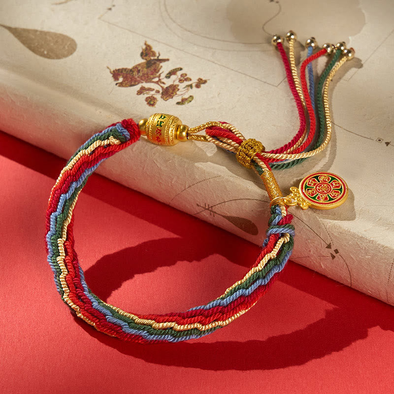 Buddha Stones Braccialetto con ciondolo Om Mani Padme Hum in smalto multicolore con motivo a corda energetica. - Bracciale multicolore (circonferenza del polso: 17-18 cm) - image 0