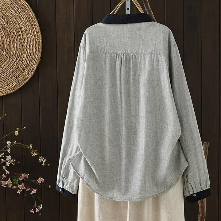 Buddha Stones Camicie da donna a maniche lunghe, stile primaverile, casual, vintage, con bottoni e colletto a contrasto. - image 11